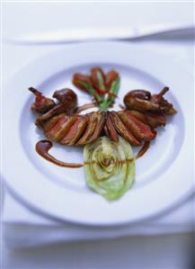 Bresse pigeon with fennel and dates