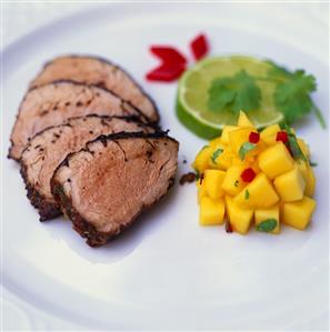 Pork fillet with mango and coriander salsa