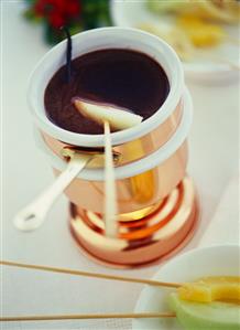 Chocolate fondue with fruit