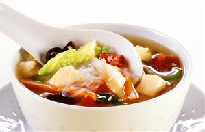 Asian vegetable soup with glass noodles