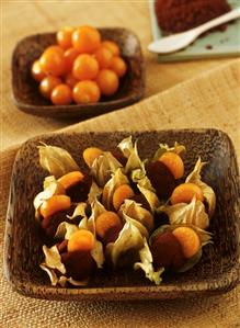 Chili chocolate sweet with physalis