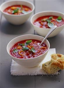 Tomato and cheese soup with herb bread