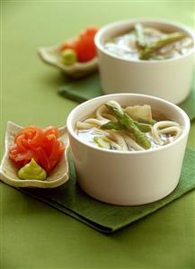 Noodle soup with green asparagus