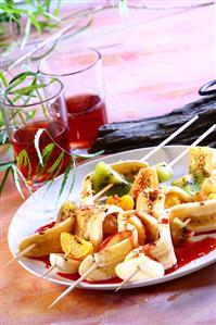 Barbecued fruit kebabs