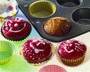 Amusingly decorated cherry muffins