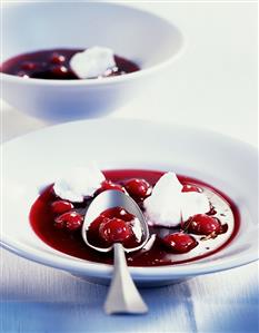 Cold sour cherry soup with egg white dumplings