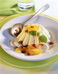 Brazil nut flummery with fruit salad