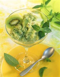 Kiwi fruit sorbet with green tea and fresh mint