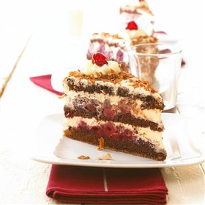 Piece of Black Forest cherry gateau