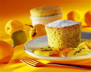Pistachio soufflé with apricot sabayon