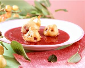 Warm cherry soup with cherries