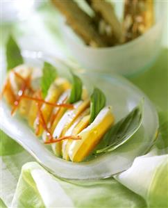 Mozzarella with papaya and basil