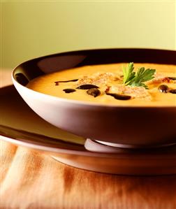 Cream of pumpkin soup with toasted croutons