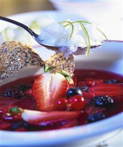 Red Berry Pudding with Lime Sorbet