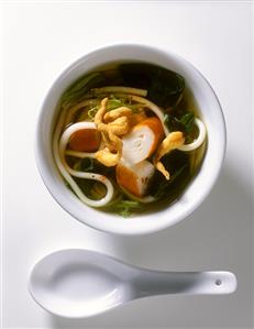 Noodle with crabmeat in a small bowl