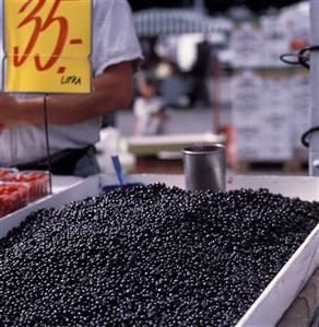 A Bin of Blueberries at the Market