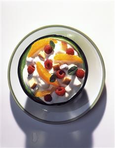 A Bowl of Plain Yogurt Mixed with Fresh Fruit