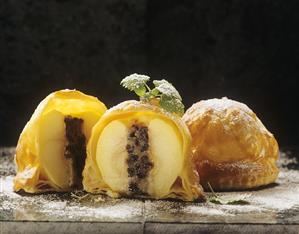 Apples with marzipan and cinnamon stuffing in puff pastry