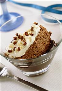 Chocolate trifle in a small glass bowl