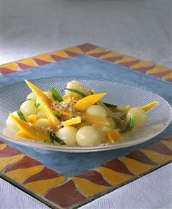 Melon and mango salad with mint