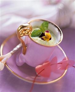 Frothy Basil Soup in Elegant Soup Mug