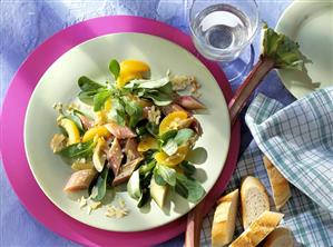 Rhubarb with apricots and corn salad