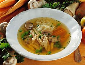 Hungarian chicken soup with thread noodles