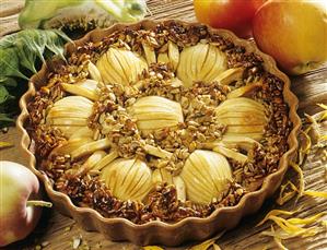 Apple tart with honey and sunflower seeds