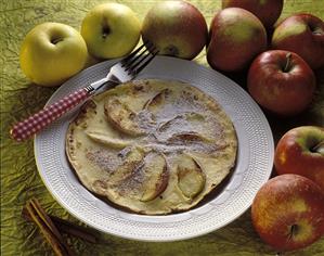 Apple pancakes with cinnamon icing sugar