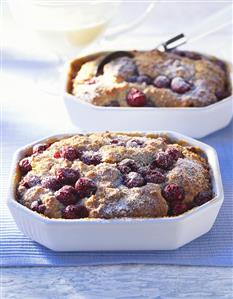 Cherry pudding with custard