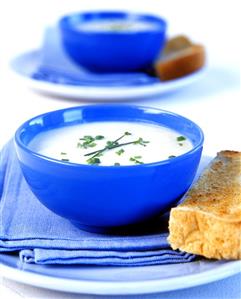 Cream of celery soup sprinkled with chives