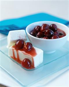 Cherry compote with yoghurt ice cream