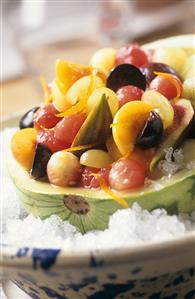 Fruit salad in a hollowed-out watermelon