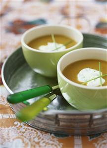 Cream of pumpkin soup with crème fraiche