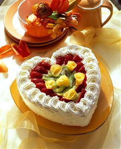 Heart-shaped rhubarb cream gateau