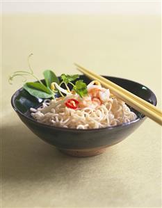 Noodle soup with shrimps and sprouts