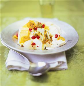 Lemon parfait with exotic fruit sauce