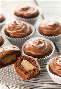 Chocolate petit fours filled with marzipan