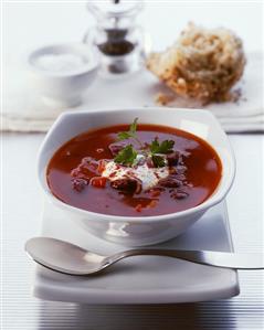 Bean goulash in soup bowl