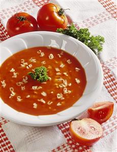 Tomato soup with alphabet spaghetti