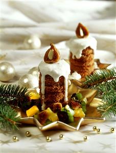 Fancies in shape of candles, with candied fruit