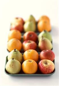 Tray of Pears; Oranges and Apples