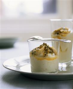 Yoghurt with passion fruit in a glass