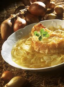 Onion soup with cheese on toast