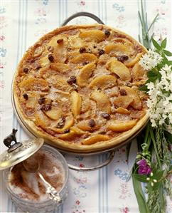 Apple cake with raisins and cinnamon sugar from Switzerland