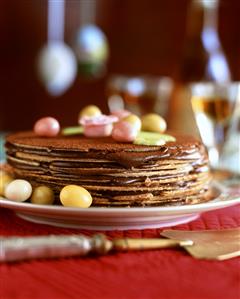 Tree cake cake with coloured sugar eggs for Easter