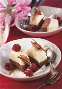 White and dark chocolate parfait with raspberries