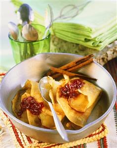 Quinoa crepes with apple filling and cranberry jam