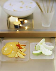 Fruit fondue with coconut cream