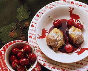 Kipfelkoch (sweet pudding from Austria) with cherries